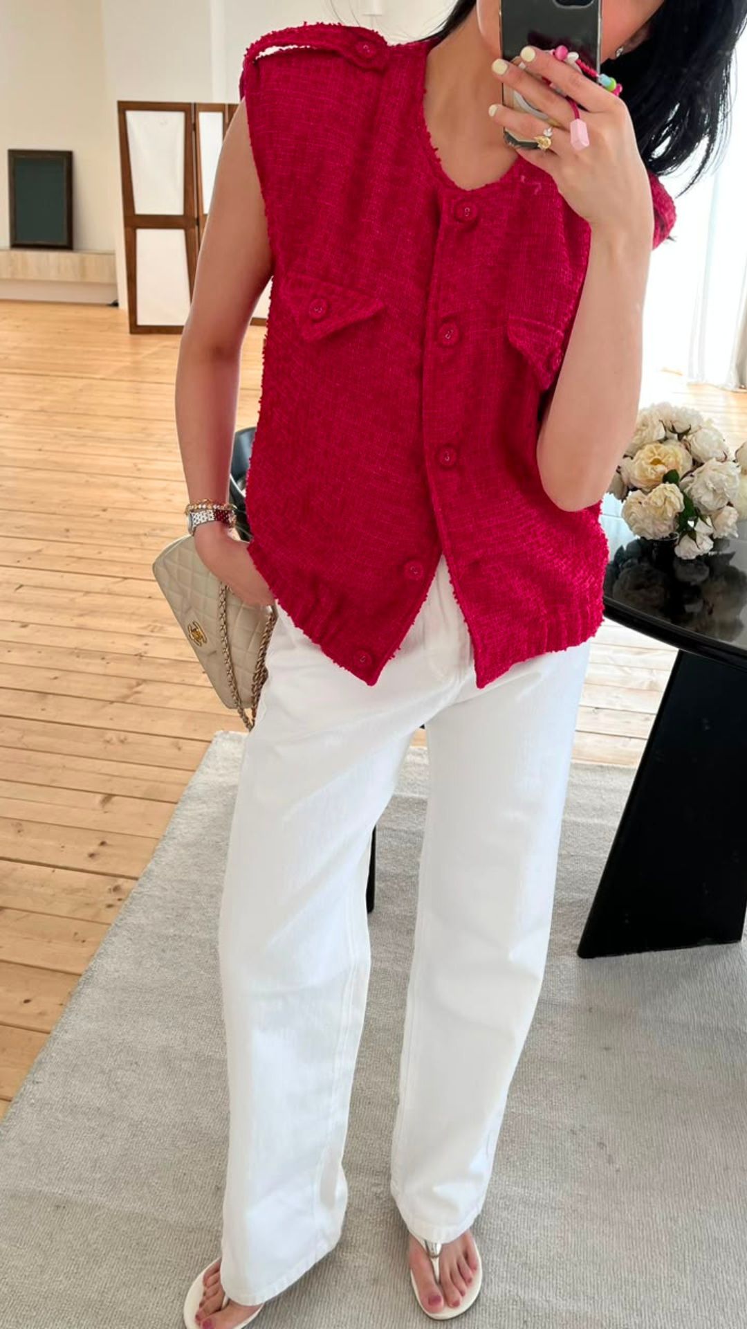 OREO VEST BLOUSE - FUSCHIA